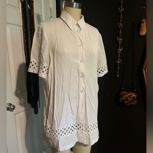 Women vintage short sleeve lattice button up